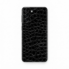 OBtech Samsung Galaxy S21 back cover in matte black with a textured crocodile leather pattern and slim profile.
