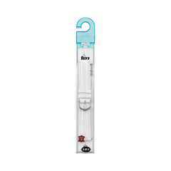 OBtech FIZZ white leather smartwatch strap in clear retail packaging with a silver buckle and stitched detailing.