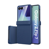 OBtech KAJSA blue leather protective case for Samsung Galaxy Z Flip 7 5G with textured finish and precise cutouts