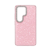 OBtech My Choice protective case for Samsung Galaxy S26 Ultra in pink glitter with a rhinestone camera bezel.