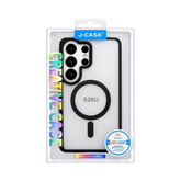 OBtech J-CASE transparent phone case with black borders and magnetic ring for Samsung Galaxy S26 Ultra in packaging
