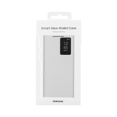 OBtech Samsung Galaxy S24 Ultra Smart View Wallet Cover in light grey with interactive display window in packaging