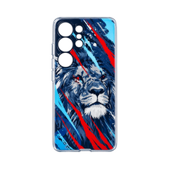 OBtech LUCO TPU cover for Samsung Galaxy S23 Ultra featuring a blue and red abstract lion graphic design