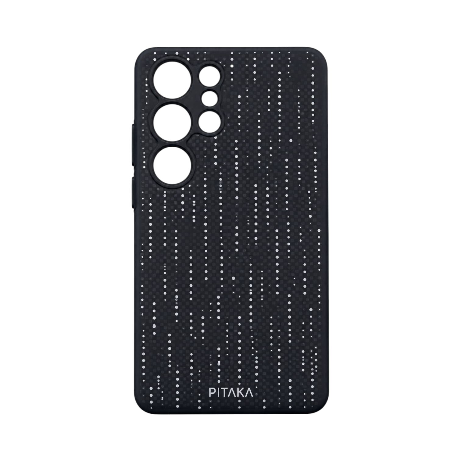 OBtech PITAKA slim black aramid fiber phone case for Samsung Galaxy S23 Ultra with a dotted pattern design