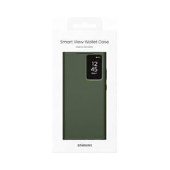 OBtech Samsung Smart View Wallet Case for Galaxy S23 Ultra in green with interactive display window in packaging