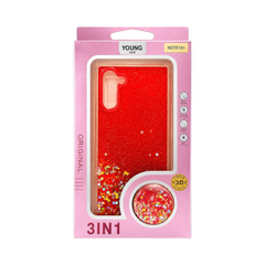 OBtech YOUNOS Samsung Galaxy Note 10 glitter phone case in vibrant red with sparkling sequins in retail packaging
