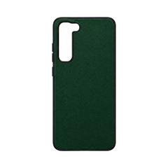 OBtech EARL 3 dark green textured leather phone case for Samsung Galaxy S23+ with raised camera bezel