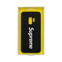 OBtech KEEPHONE Creative Case for Samsung Galaxy S9 in black with white Supreme logo in retail packaging
