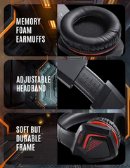 Mpow EG11 Gaming Headsets featuring a red and black color scheme.