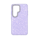 OBtech soft purple glitter protective case for Samsung Galaxy S23 Ultra with a crystal-studded camera bezel