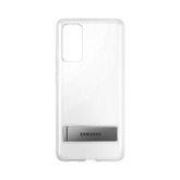 OBtech clear protective phone case for Samsung Galaxy S20 FE with an integrated silver kickstand on the back