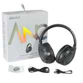 OBtech AKAZ ANC-L50 wireless over-ear headphones in black with retail packaging, charging cable, and manual.