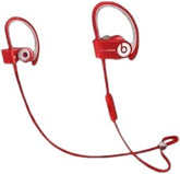 OBtech Beats Powerbeats² wireless earphones in red with secure-fit ear hooks for workout stability and clear audio.