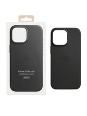 OBtech black Fine Woven MagSafe case for iPhone 15 Pro Max shown in packaging and as a standalone accessory