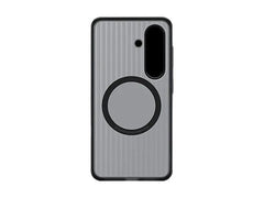 OBtech Galaxy S26 rugged magnetic case in grey with a textured back, shockproof frame, and wireless charging ring.