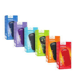OBtech HOCO HC27 wireless sports speakers in various colors, featuring 16W output and portable box packaging.