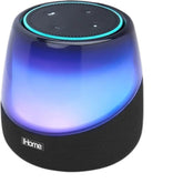 OBtech iHome iAV5 portable Bluetooth speaker with glowing blue LED light effects and black fabric base