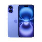 OBtech iPhone 16 in purple with a dual-camera system and Super Retina XDR display showing a vibrant abstract wallpaper.