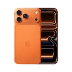 OBtech iPhone 17 Pro Max in vibrant orange with a titanium finish, showing the rear camera array and front display.