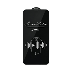 OBtech Screen Audio static-free tempered glass screen protector for iPhone 12 and 13 with clear earpiece design.