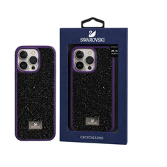 OBtech iPhone XS Max black glitter protective case with purple trim and Swarovski crystal detailing