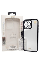 OBtech Jesco design iPhone case with black frame and clear back in retail packaging