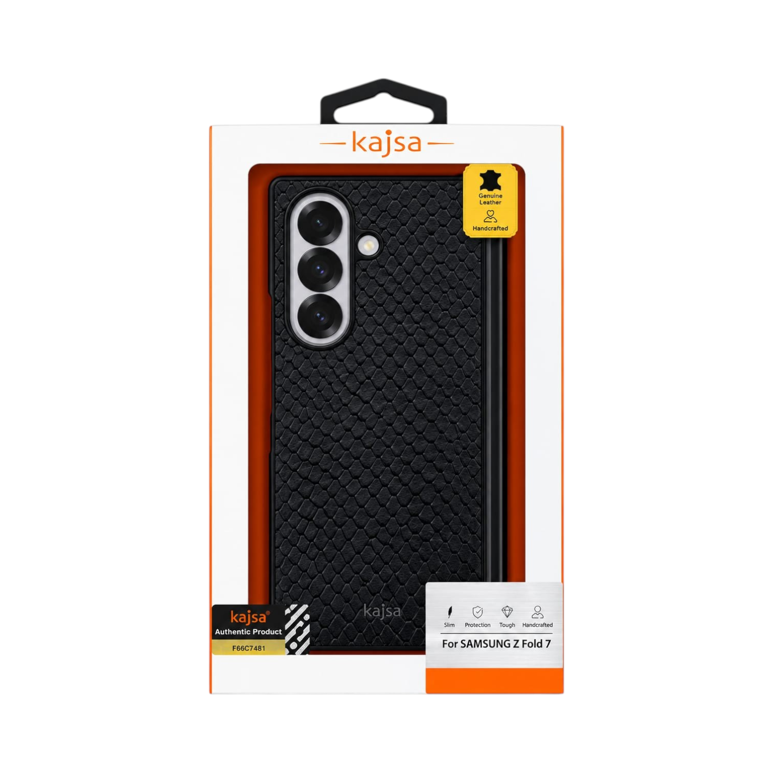 OBtech KAJSA black genuine leather textured protective case for Samsung Galaxy Z Fold 7 5G in retail packaging
