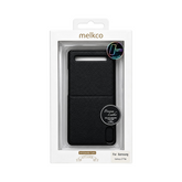 OBtech melkco black genuine leather protective case for Samsung Galaxy Z Flip 2 in retail packaging