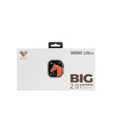 OBtech Micro Fit W800 Ultra smartwatch packaging box featuring a 2.01-inch infinite display graphic
