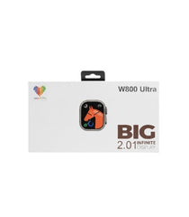 OBtech Micro Fit W800 Ultra smartwatch packaging box featuring a 2.01-inch infinite display graphic