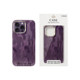 OBtech purple camouflage iPhone 14 Pro Max case with smooth finish and protective camera bezel in retail packaging