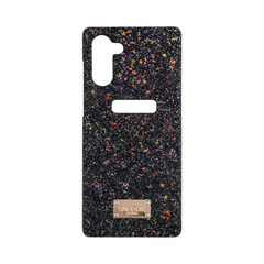 OBtech SACOOR Samsung Galaxy Note 10 glitter case in black with multi-colored sparkles and a metallic brand plaque.