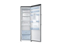 OBtech Samsung 375L single-door refrigerator with open door, interior shelves, and non-plumbed water dispenser
