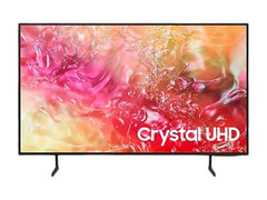 OBtech Samsung 65 inch Crystal UHD 4K Smart TV with a slim bezel design displaying vibrant abstract pink graphics.