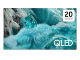 OBtech Samsung 65 inch QLED 4K smart TV displaying vibrant blue ice imagery with a 20 years global number one badge
