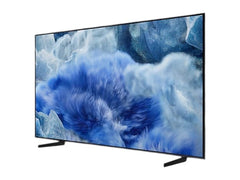 OBtech 65-inch Samsung QLED Q8F 4K smart TV with AirSlim design displaying a vibrant blue abstract visual on screen.