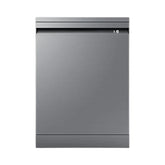 OBtech Samsung freestanding dishwasher in a sleek grey finish with a wide LED display panel on the front door.