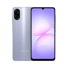 OBtech Samsung Galaxy A07 smartphone in light purple with a 6.5-inch HD+ display and dual rear camera system.