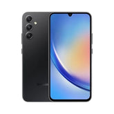 OBtech Samsung Galaxy A34 5G smartphone in black with a vibrant AMOLED display and triple rear camera system