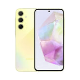 OBtech Samsung Galaxy A35 5G smartphone in yellow with a 6.6-inch Super AMOLED display and triple rear camera system.