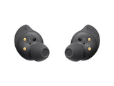 OBtech Samsung Galaxy Buds FE wireless earbuds in graphite with ergonomic wingtips and gold charging contacts