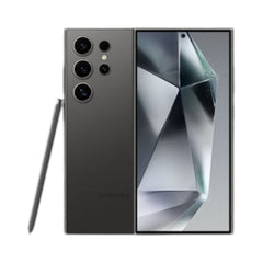 OBtech Samsung Galaxy S24 Ultra in titanium grey with S Pen, showing the quad-camera array and large AMOLED display.