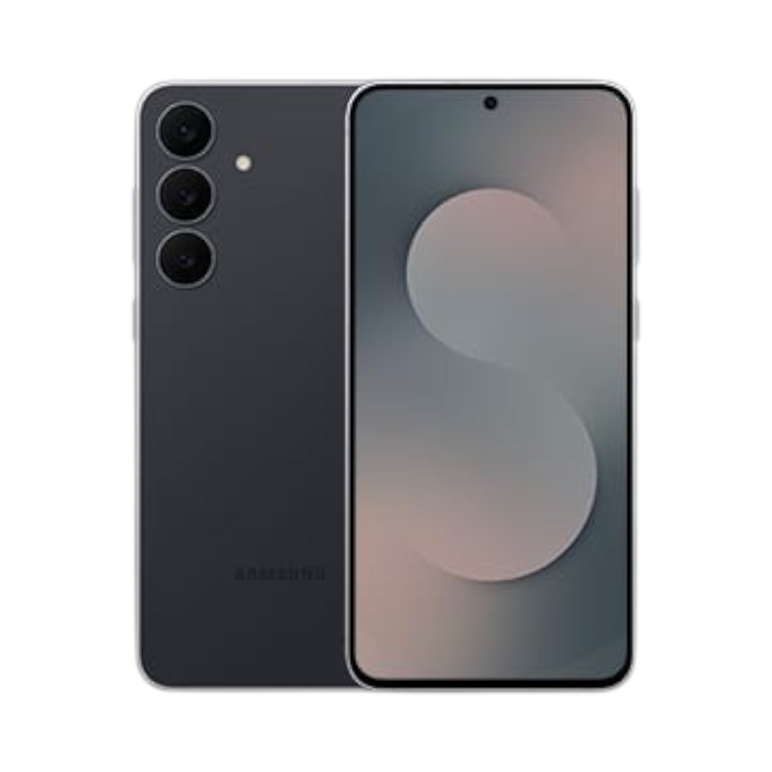 OBtech Samsung Galaxy S25 FE smartphone showing the sleek grey back with triple cameras and the vibrant front display.