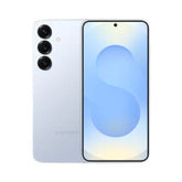 OBtech Samsung Galaxy S25 smartphone in light blue with a triple camera system and vibrant AMOLED display