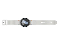 OBtech Samsung Galaxy Watch7 44mm smartwatch with a white silicone band and a bright Super AMOLED display.