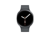 OBtech Samsung Galaxy Watch8 44mm in dark grey with a vibrant Super AMOLED display on a black background.