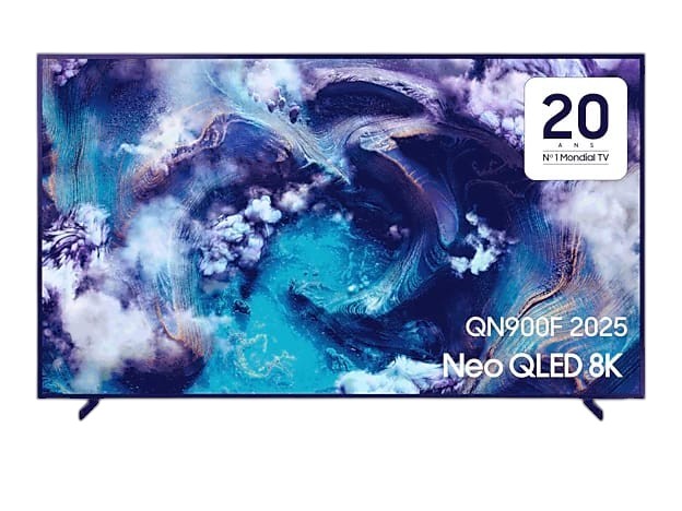 OBtech Samsung 75-inch Neo QLED 8K Smart TV with ultra-slim bezel and vibrant abstract screen display