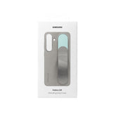 OBtech Samsung Original Standing Grip Case for Galaxy S25 in retail packaging with integrated strap and stand