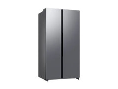OBtech Samsung 655L side-by-side refrigerator in a sleek silver finish with a modern minimalist design