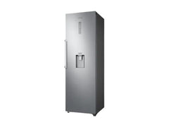 OBtech Samsung 375L single-door refrigerator in silver with a non-plumbed water dispenser and sleek metal finish.